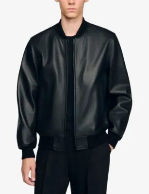 SANDRO Round-Neck Regular-Fit Leather Jacket detail 3