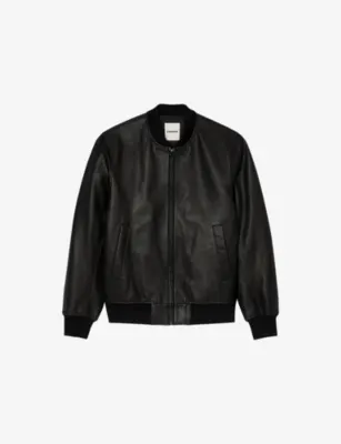 SANDRO Round-Neck Regular-Fit Leather Jacket