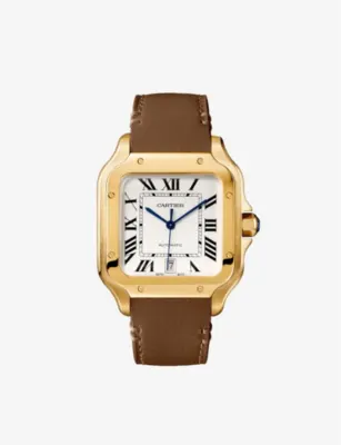 CARTIER CRWGSA0042 Santos Cartier Large Model 18ct yellow-gold and leather watch