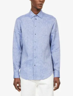 EMPORIO ARMANI Long-Sleeve Classic-Collar Linen Shirt detail 3