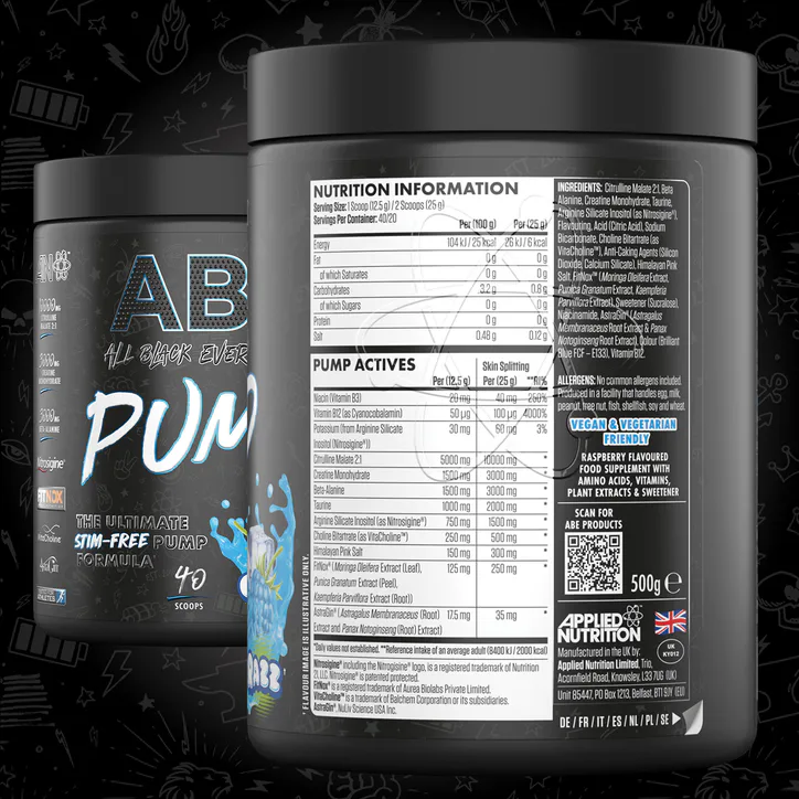 Applied Nutrition ABE Pump Pre Workout Powder Blue Razz 500g, additional product view 3