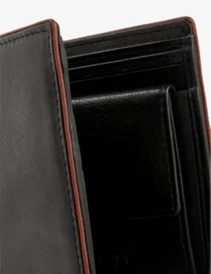 DENTS Brand-debossed contrast-piped grained-leather bi-fold wallet in BLACK/DARK TAN, additional product view 2