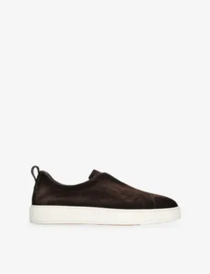 SANTONI Victory Unlined Suede Trainers - EUR 40 / 6 UK MEN in Dark Brown – Mens | Trainers | Lace up trainers