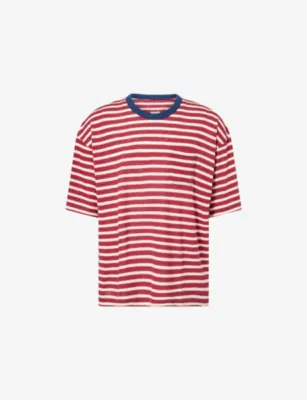 VISVIM Mondo Border Striped Wool and Cotton-Blend T-Shirt - GREY in RED – Mens | Tops & t-shirts | T-Shirts | Plain T-Shirts