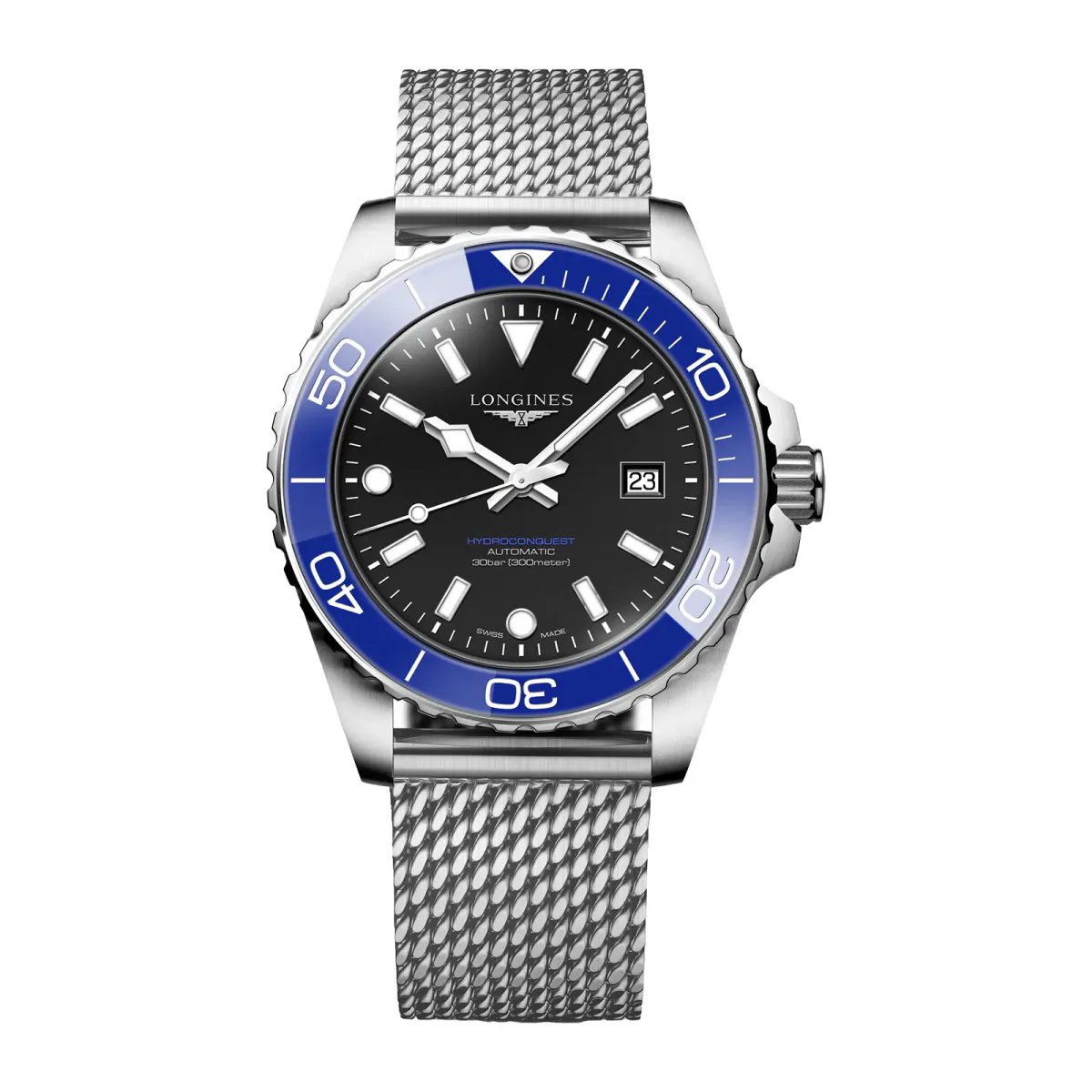 Longines HydroConquest 42mm Mens Watch Black Mesh