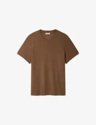 SANDRO Textured Short-Sleeve Woven T-Shirt - TERRACOTTA