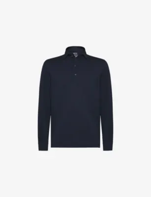 BOGGI Collared Long-Sleeve Cotton-Jersey Shirt in DARK NAVY – Mens | Tops & t-shirts | Polo shirts | Long sleeve