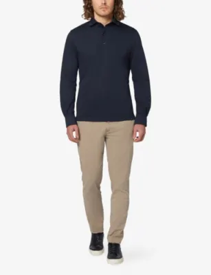 BOGGI Collared Long-Sleeve Cotton-Jersey Shirt in DARK NAVY, additional product view 2
