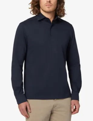 BOGGI Collared Long-Sleeve Cotton-Jersey Shirt in DARK NAVY, additional product view 3