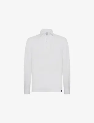 BOGGI Collared Long-Sleeve Cotton-Jersey Shirt in WHITE – Mens | Tops & t-shirts | Polo shirts | Long sleeve
