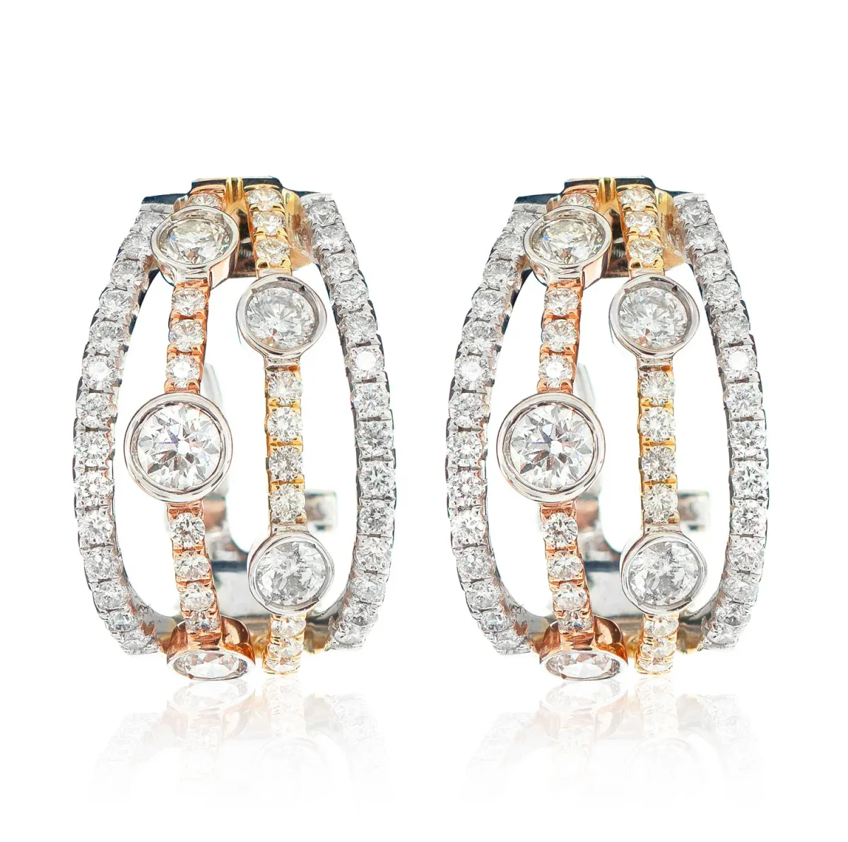 For Him Tri Tone Four Row Scattered Bezel Diamond Hoop Earrings in Tri-Tone Gold / Lab Grown Diamond – Earring