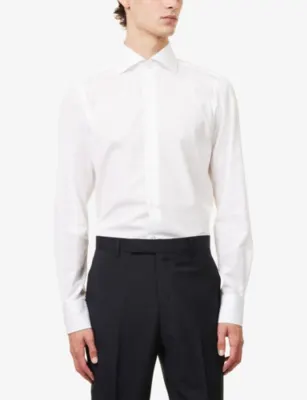 FINAMORE Napolo Giza Regular-Fit Cotton Shirt - 15.75 in White Popeline, additional product view 3