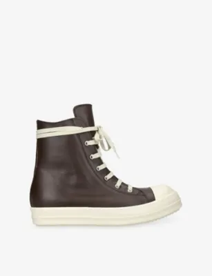 RICK OWENS Grained leather high-top trainers - EUR 43 / 9 UK MEN in Dark Brown – Mens | Trainers | High tops