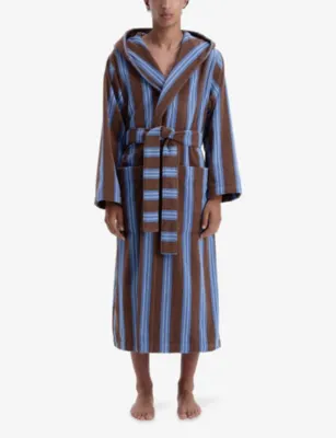 TEKLA Striped Hooded Cotton Robe detail 2
