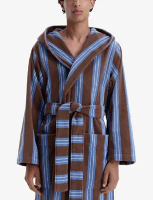 TEKLA Striped Hooded Cotton Robe detail 3