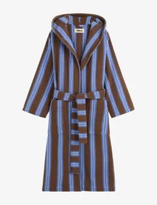 TEKLA Striped Hooded Cotton Robe