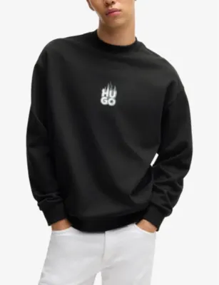 HUGO Branded-print crewneck cotton-jersey sweatshirt detail 3