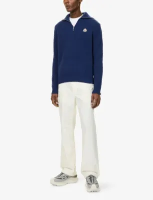MONCLER Logo-Print Quarter-Zip Ribbed Knit Jumper detail 2