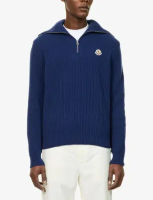 MONCLER Logo-Print Quarter-Zip Ribbed Knit Jumper detail 3
