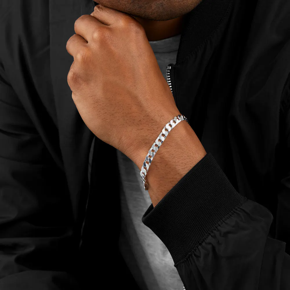 For Him Sterling Silver Mens 8 Inch Square Link Curb Bracelet detail 2