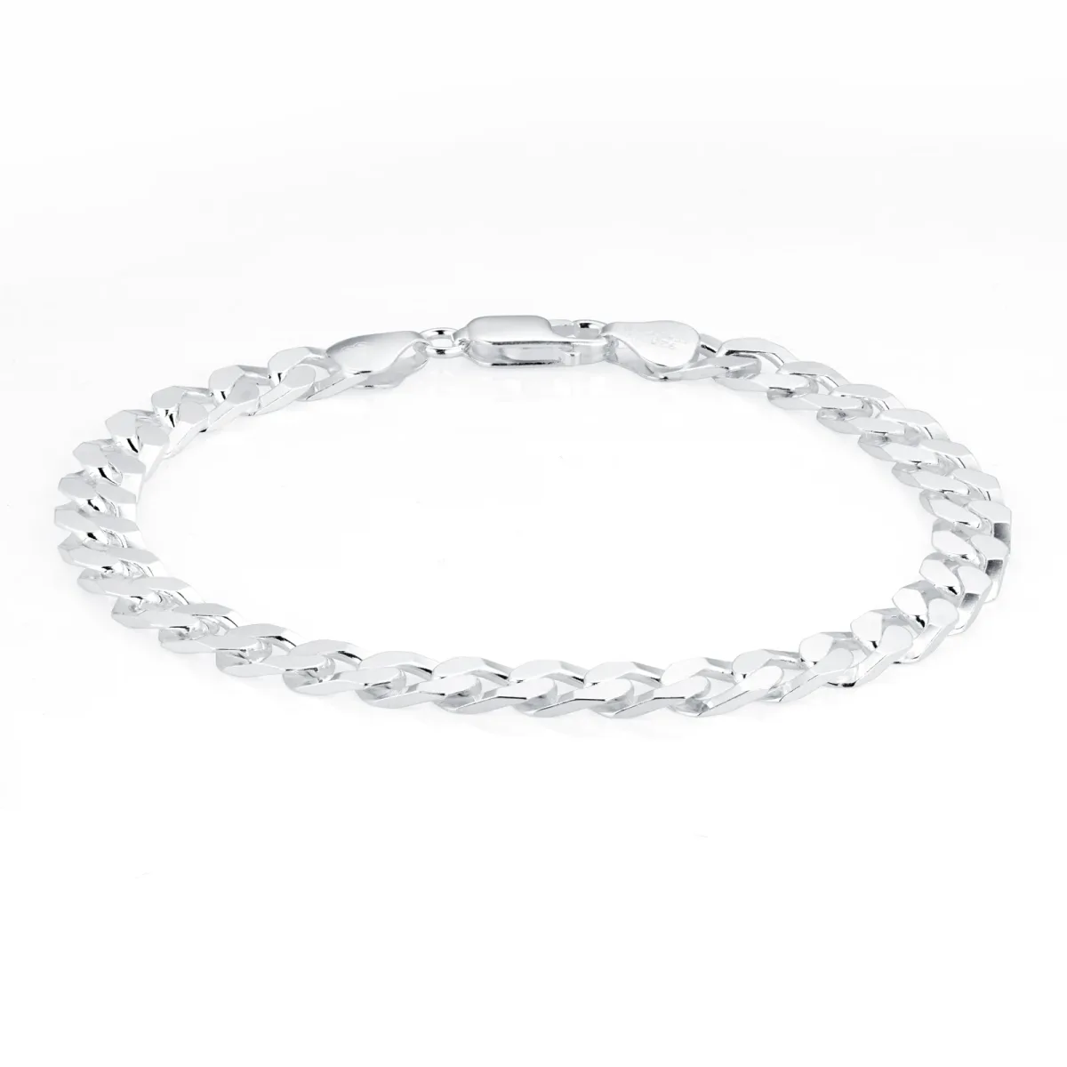 For Him Sterling Silver Mens 8 Inch Square Link Curb Bracelet