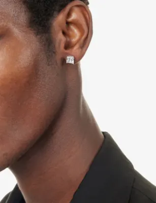 GLD Square Cut 7mm Rhodium-Plated Diamond Stud Earrings detail 2
