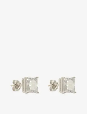 GLD Square Cut 7mm Rhodium-Plated Diamond Stud Earrings detail 3