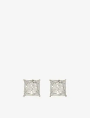 GLD Square Cut 7mm Rhodium-Plated Diamond Stud Earrings
