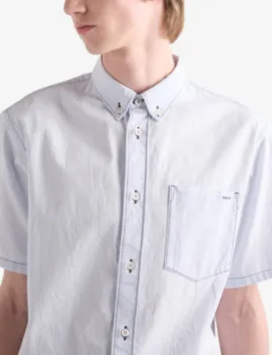 PRADA Brand-Embroidered Chest-Pocket Cotton-Chambray Shirt detail 3