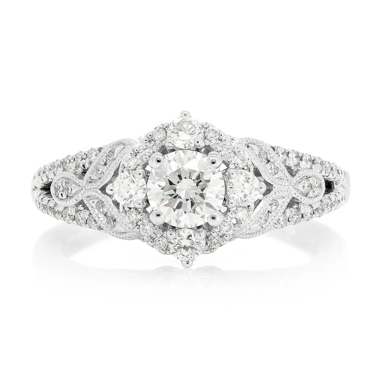 For Him Round Antique Split Shank Diamond Ring in White Gold / 0.50ctw Round Diamond (K/SI2) / Natural Diamond – Ring