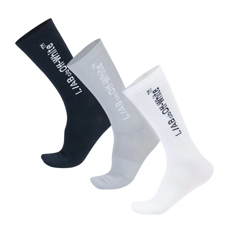 L AB Off White Men's Text 3 Pack Crew Socks
