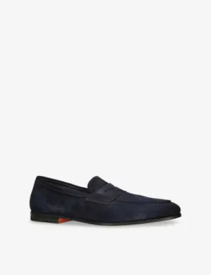 SANTONI Carlo Suede Penny Loafers - EUR 42 / 8 UK MEN in BLUE/DARK, additional product view 3