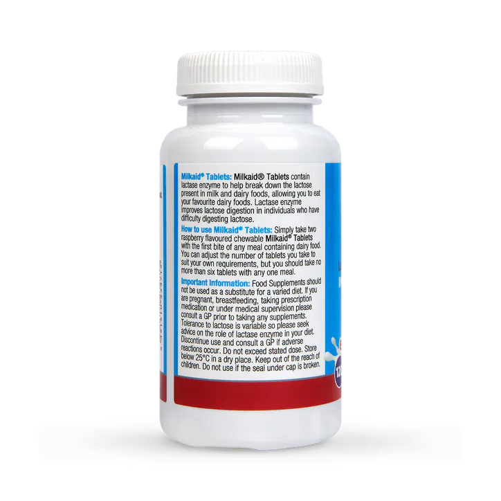Milkaid Lactase Enzyme Tablets Raspberry Flavour 120 Tablets, additional product view 2