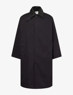STUDIO NICHOLSON Revere Leather-Collar Cotton-Blend Trench Coat in Darkest Navy – Mens | Coats & jackets | Macs & Trenches
