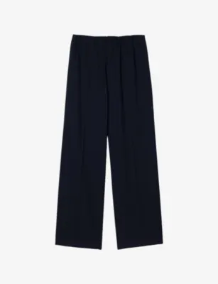 SANDRO Elasticated-Waist Wide-Leg Stretch Wool-Blend Trousers - NOIR / GRIS