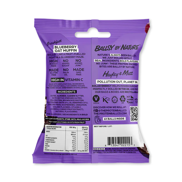 The Protein Ball Co Blueberry Oat Muffin - High Fibre detail 2