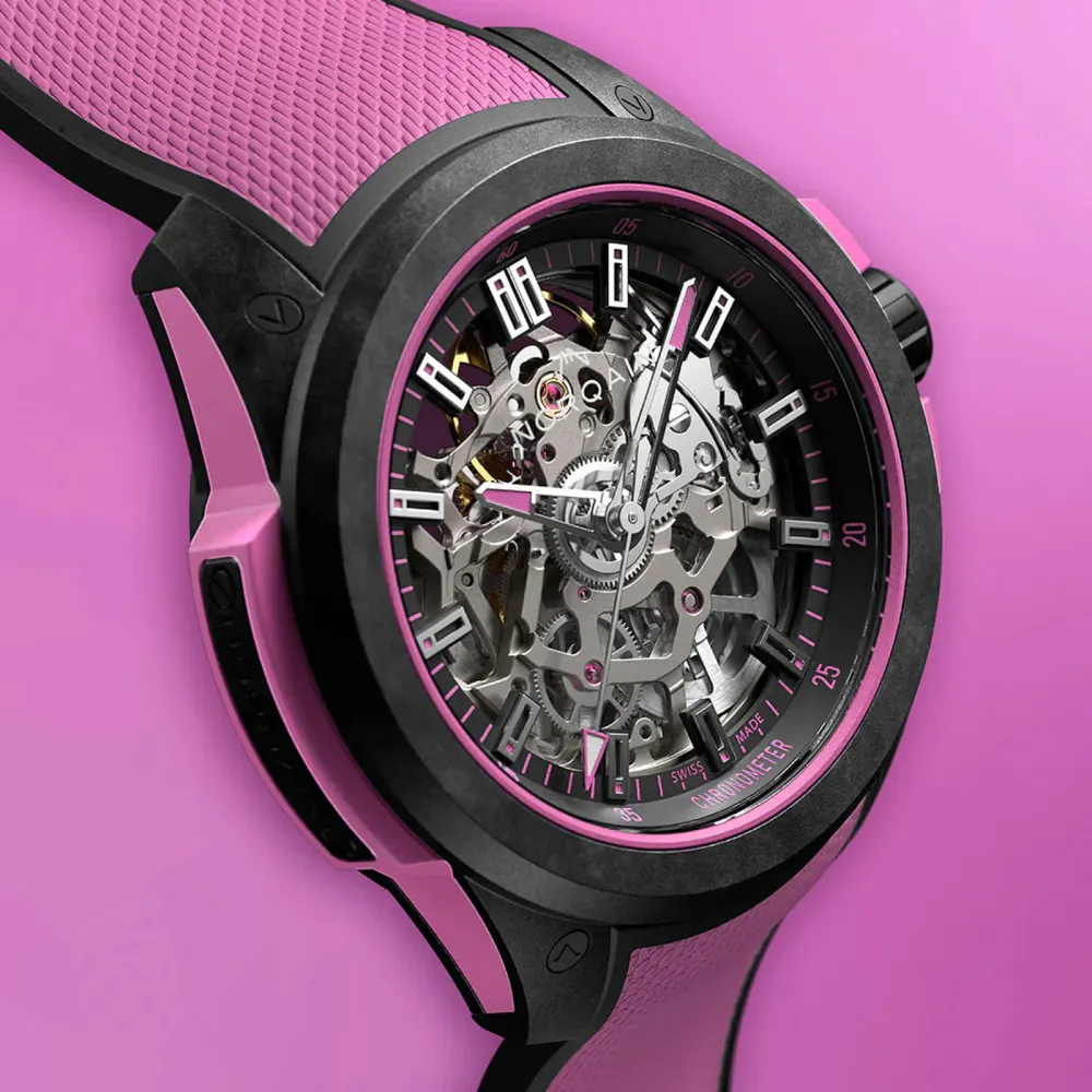 NORQAIN Wild ONE Skeleton Hyper Pink 39mm in Black, additional product view 2