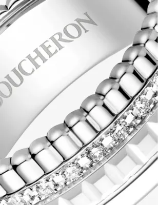 BOUCHERON Quatre Double White Edition small 18ct white-gold, white hyceram and 0.26ct round-brilliant cut diamond ring - J.5 in WHITE GOLD, additional product view 2