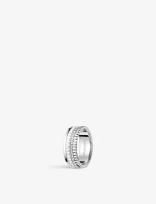 BOUCHERON Quatre Double White Edition small 18ct white-gold, white hyceram and 0.26ct round-brilliant cut diamond ring - J.5 in WHITE GOLD, additional product view 3