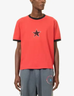 TWOJEYS Single Star Two-Tone Graphic Cotton-Jersey T-Shirt in RED, additional product view 3