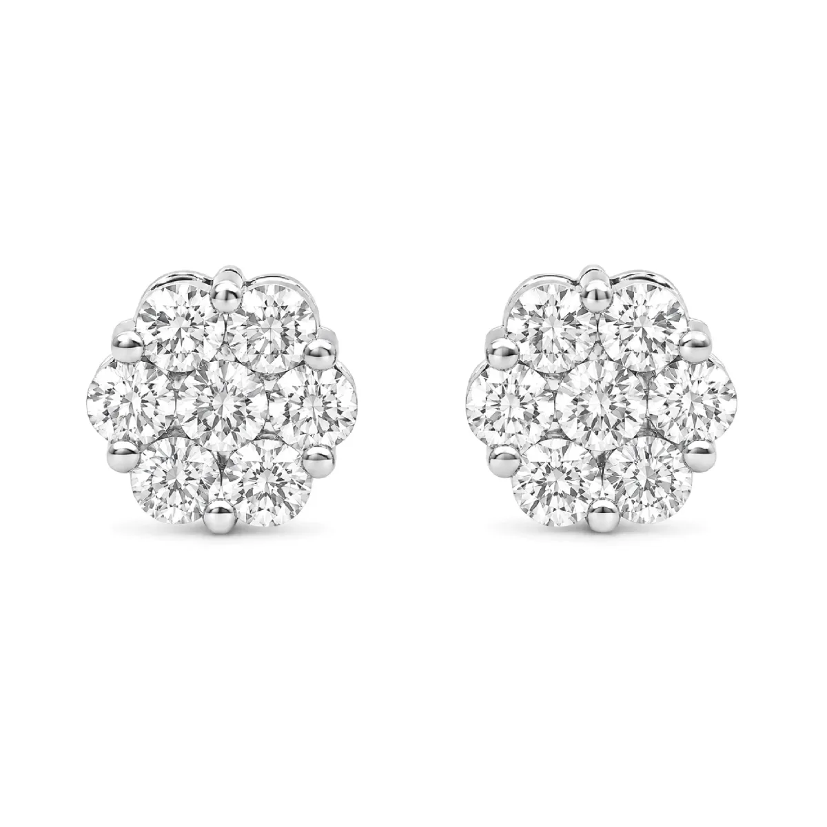For Him Flower Diamond Studs in 1.00ctw / White Gold / Natural Diamond – Earring