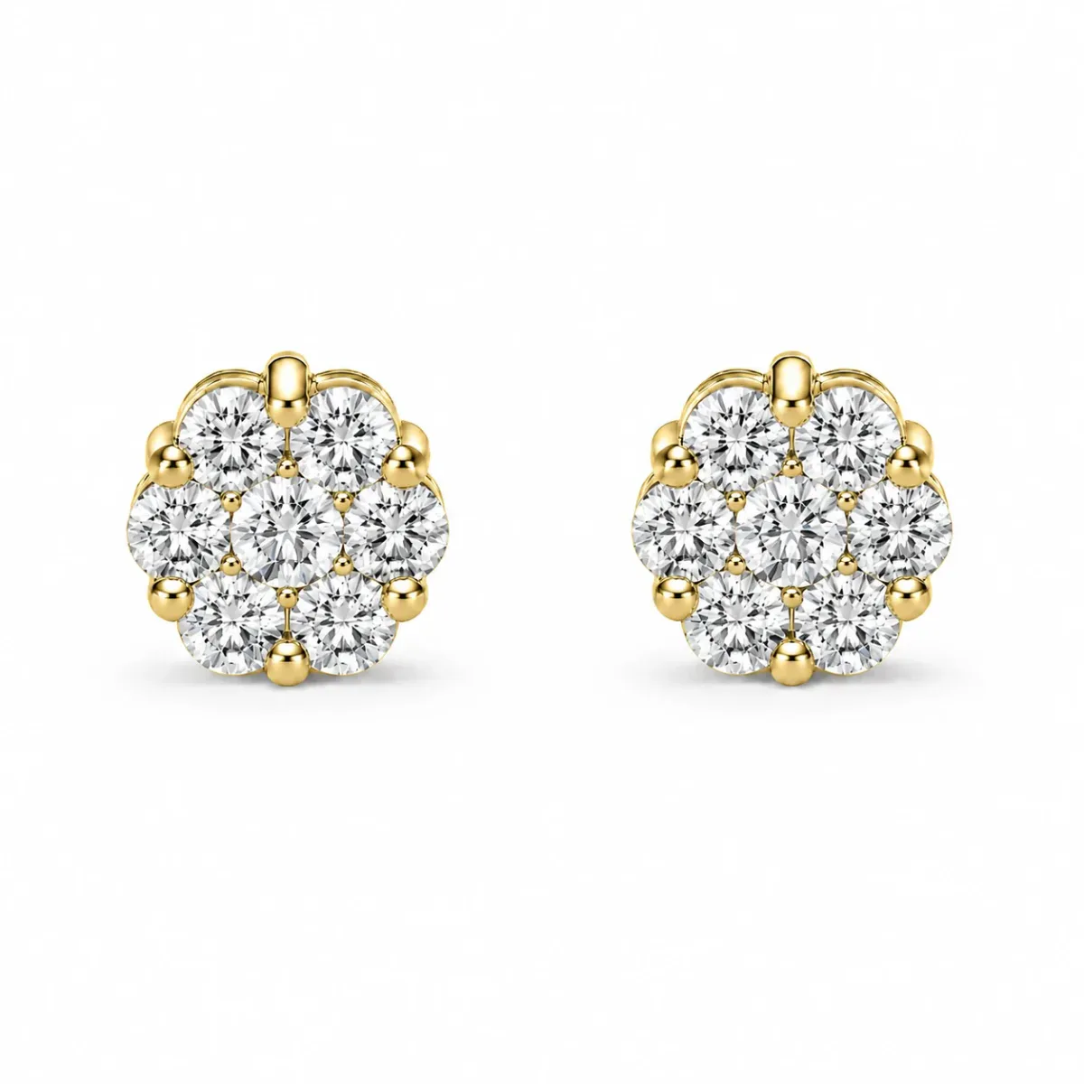 For Him Flower Diamond Studs in 0.50ctw / Yellow Gold / Natural Diamond – Earring