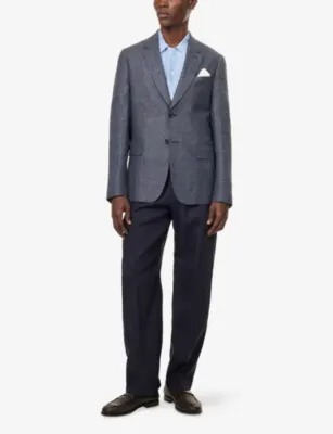 PAUL SMITH Blue Sharkskin Buggy-Lined Linen-Wool Blazer detail 2
