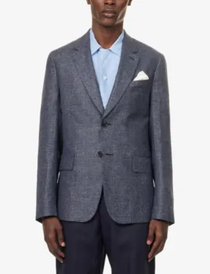 PAUL SMITH Blue Sharkskin Buggy-Lined Linen-Wool Blazer detail 3
