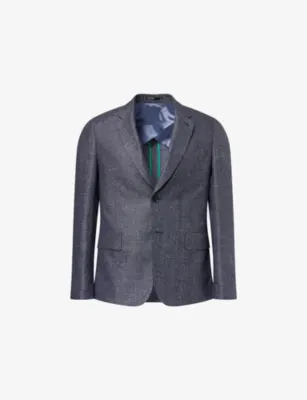 PAUL SMITH Blue Sharkskin Buggy-Lined Linen-Wool Blazer