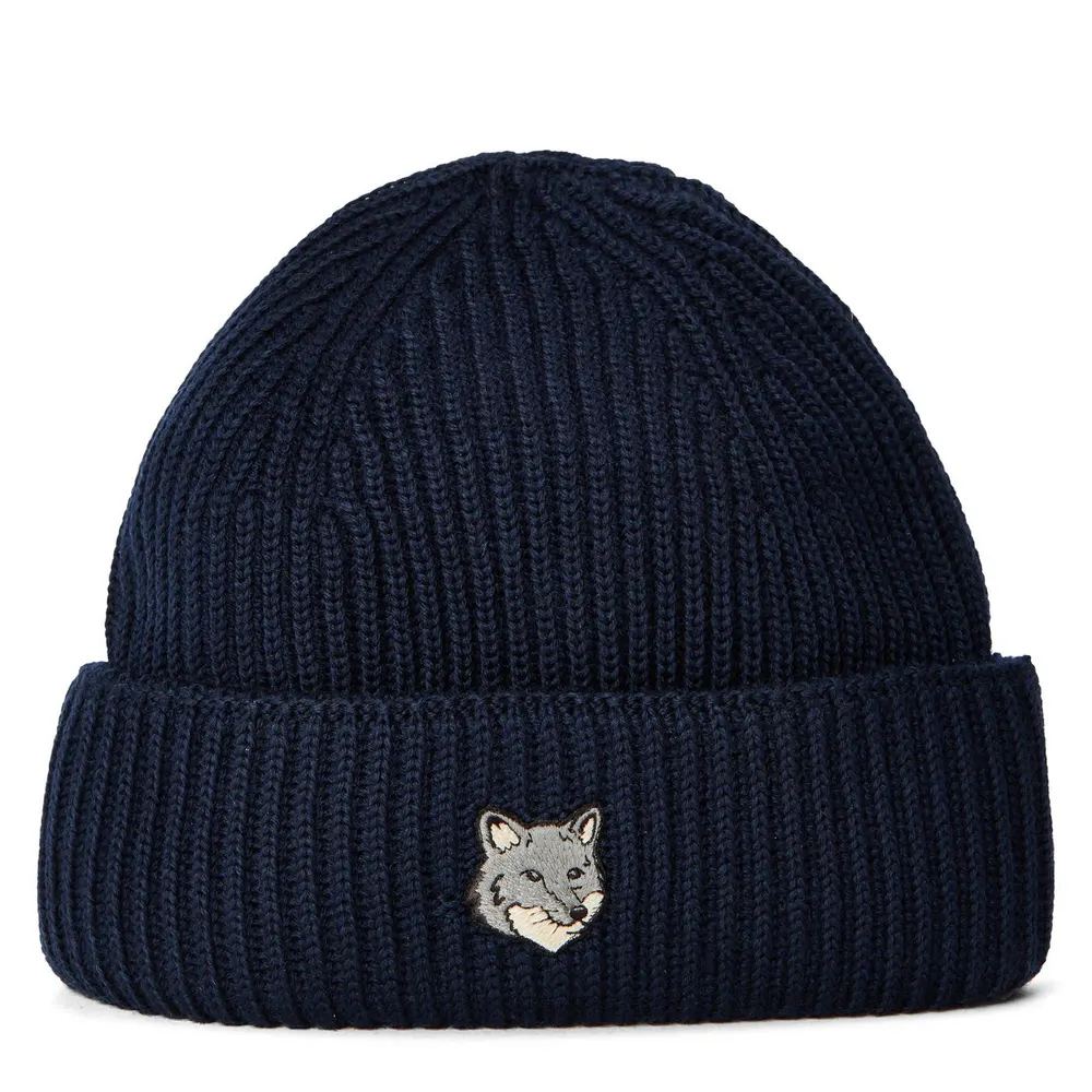 Maison Kitsune Men's Fox Hooded Large Beanie in Classic Navy – Accessories
