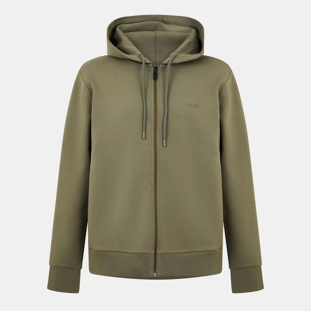 Boss Mens BOSS GREEN Full-Zip Hoodie with Adjustable Drawstring Hood - Streamlined Design