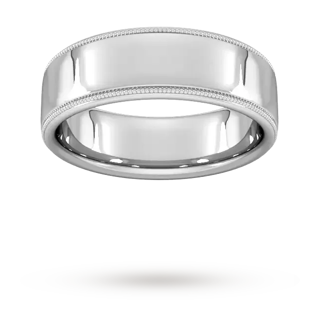 For Him 7mm D Shape Standard Milgrain Edge Wedding Ring In 18 Carat Yellow Gold