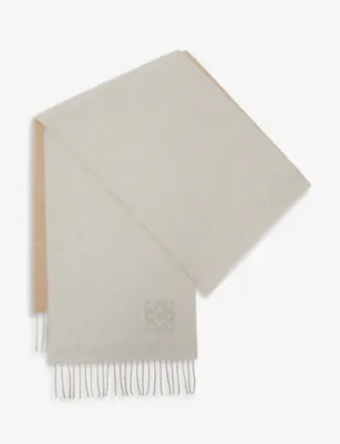 LOEWE Anagram-embroidered wool and cashmere-blend scarf