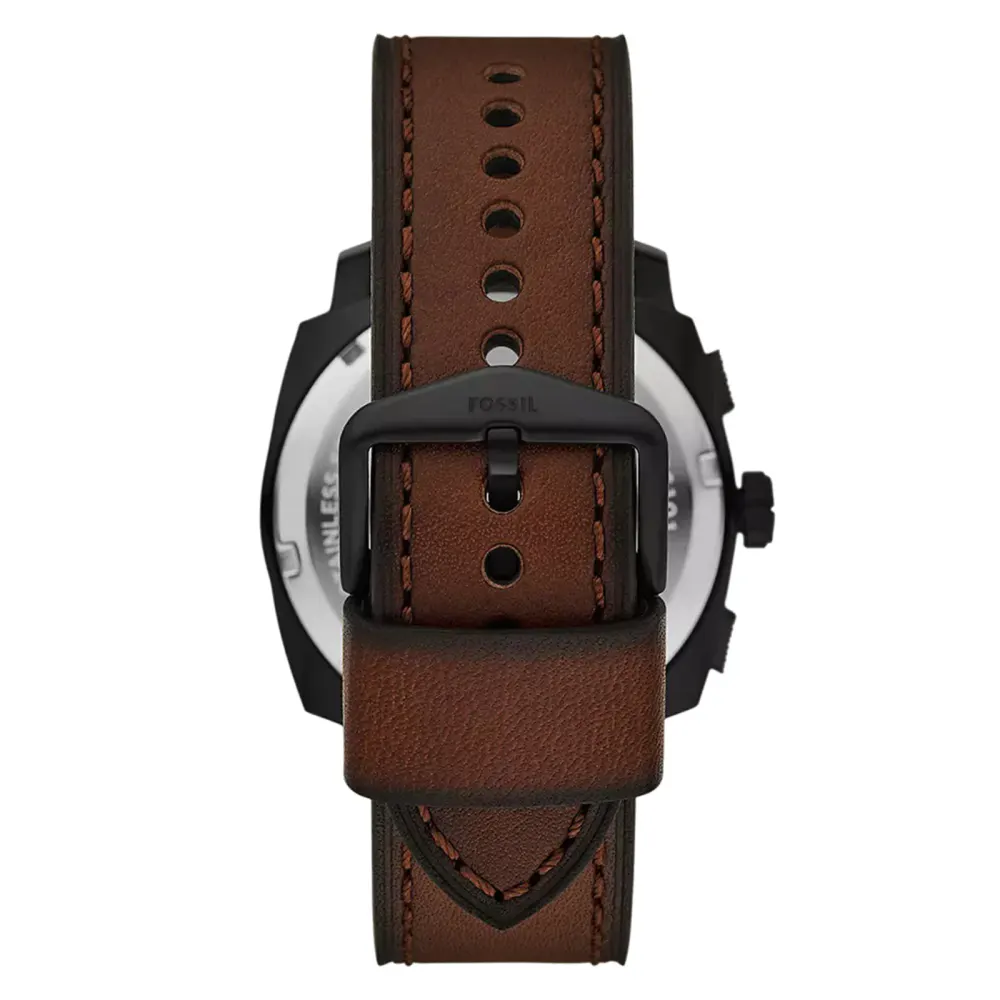 Fossil Machine Brown Leather Watch & Bracelet Set in Brown, additional product view 3